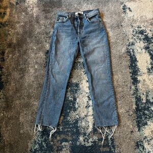 REFORMATION Serena High Rise Skinny Crop Jeans Augusta wash stretch 24 raw hem